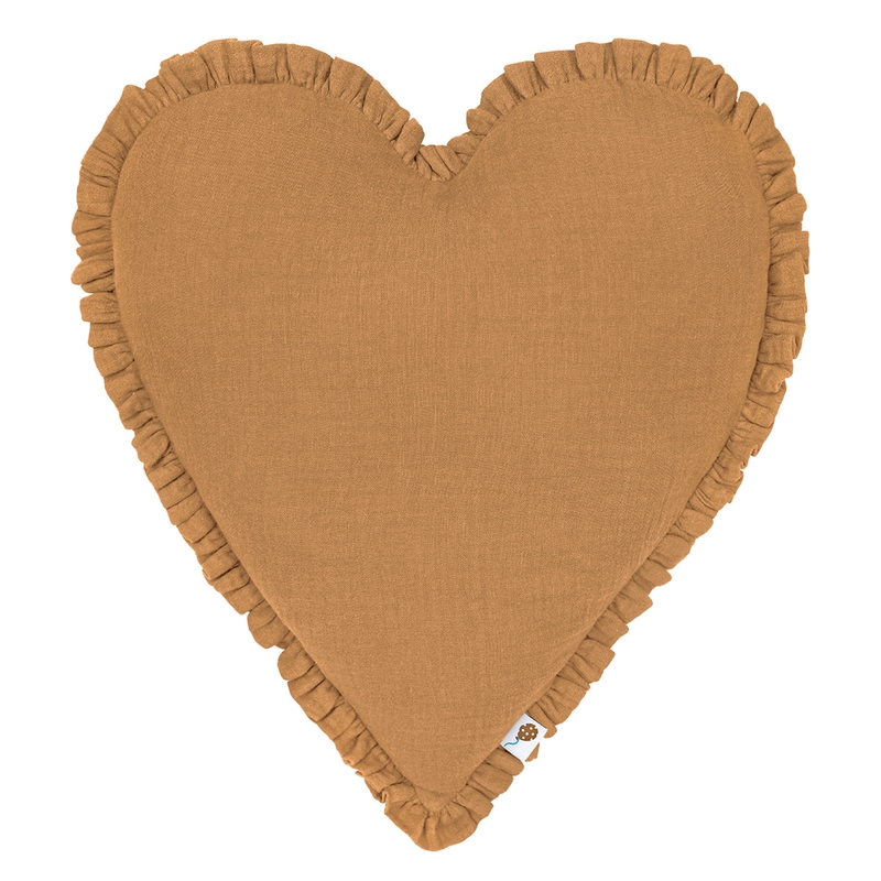 Organic Cushion &#039;Heart&#039; With Ruffles Camel 40cm