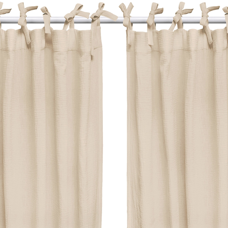 Set Of 2 Curtains Muslin Beige 240cm