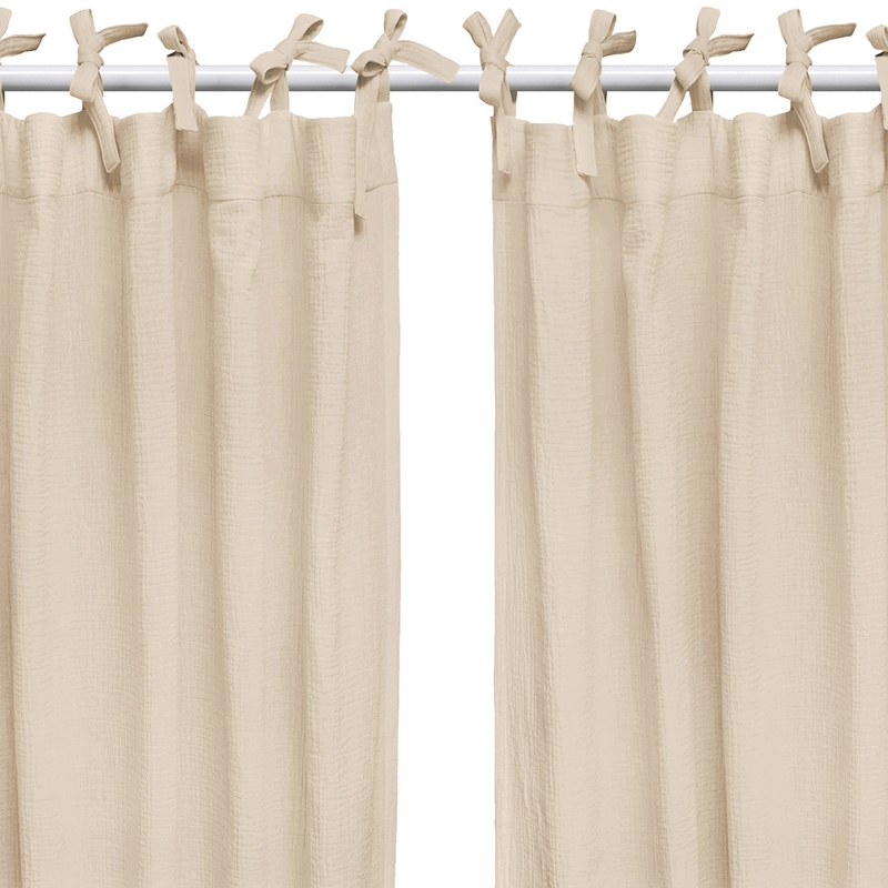 Set Of 2 Curtains Muslin Beige H 240cm