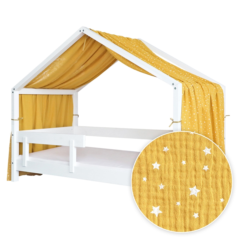 House Bed Canopy &#039;Stars&#039; Muslin Yellow