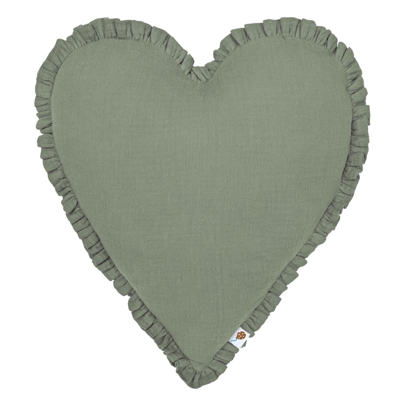 Organic Cushion &#039;Heart&#039; With Ruffles Khaki 40cm