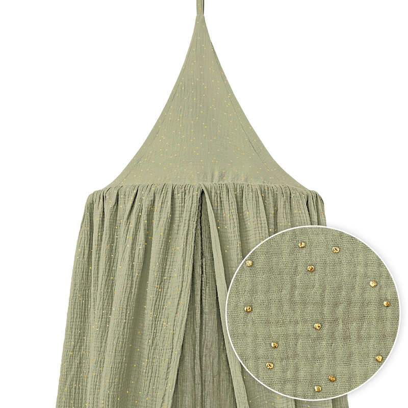Canopy &#039;Golden Dots&#039; Light Green 250cm Handmade