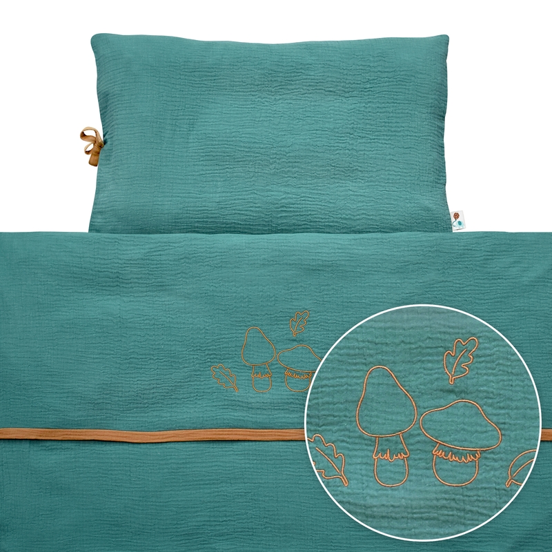Bedding &#039;Forest&#039; Muslin Embroidered Jade 100x135cm