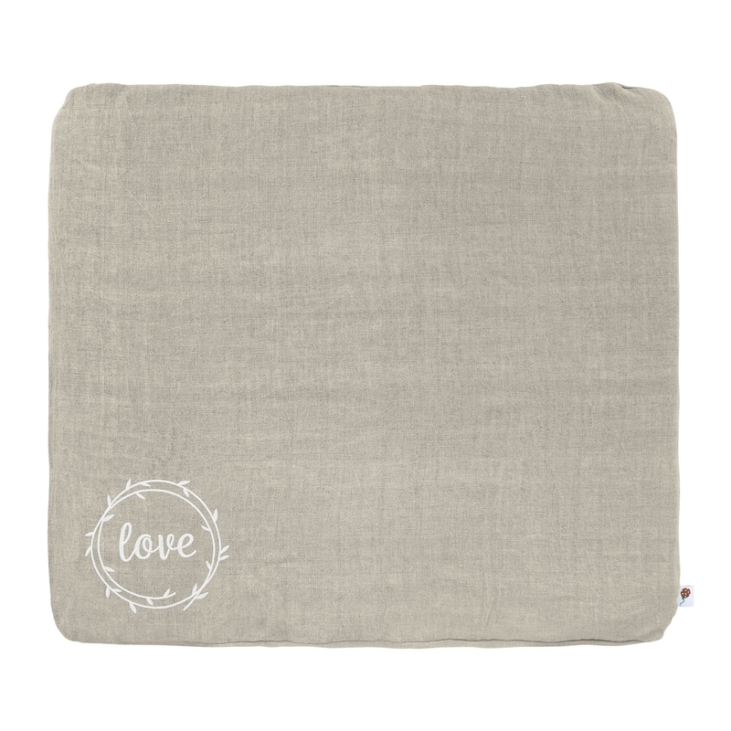 Changing Pad Cover Linen Embroidered &#039;Love&#039; Beige