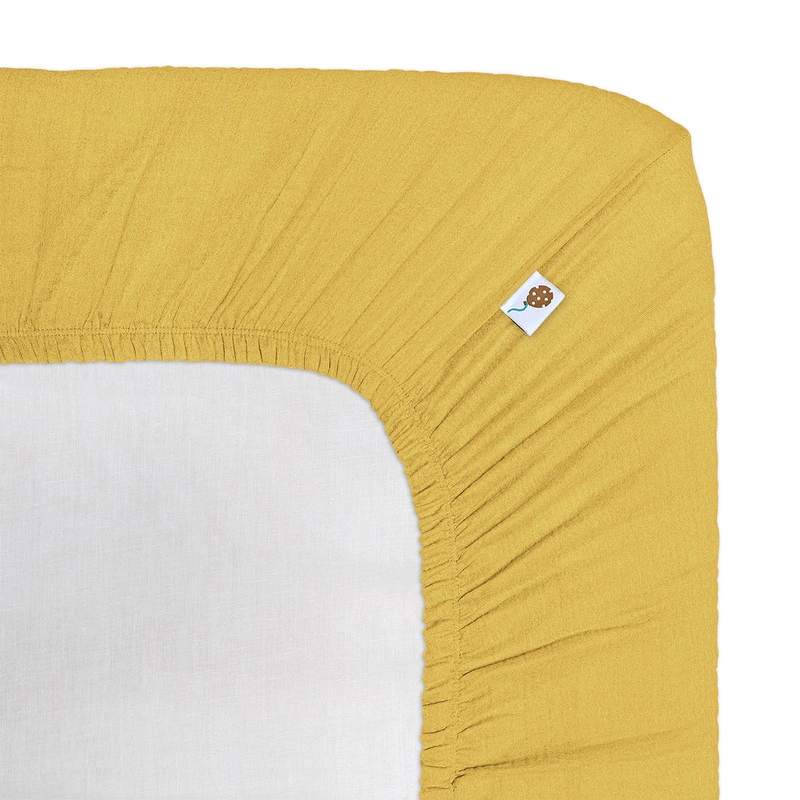 Organic Fitted Sheet Muslin Mustard 70x140cm