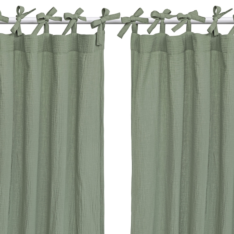 Set Of 2 Curtains Muslin Khaki H 240cm