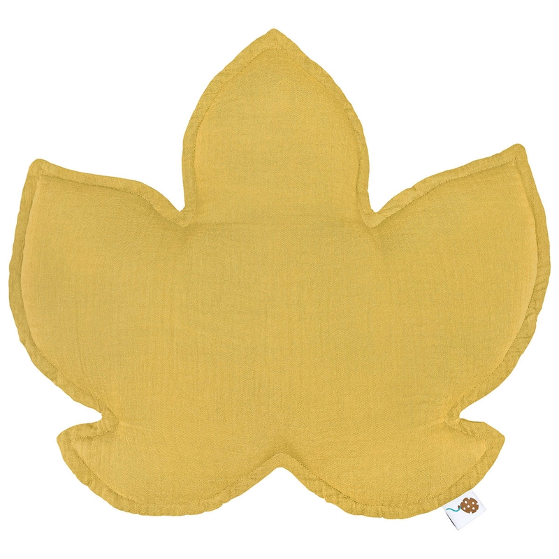 Organic Cushion &#039;Leaf&#039; Muslin Mustard 40cm