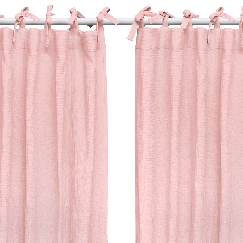 Set Of 2 Organic Curtains Muslin Light Pink H 240cm