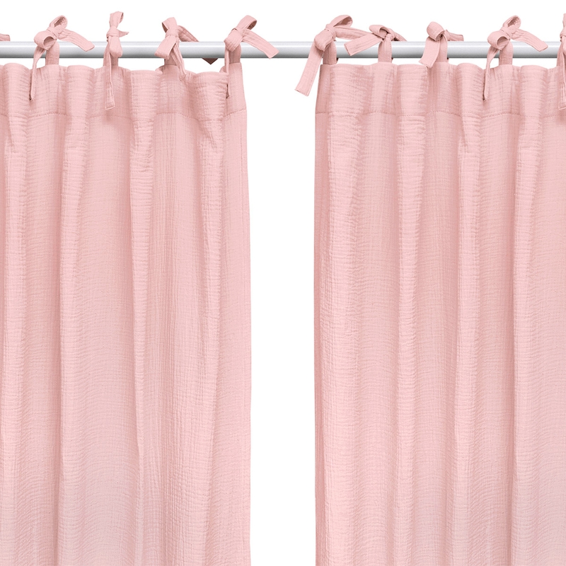 Set Of 2 Organic Curtains Muslin Light Pink 240cm