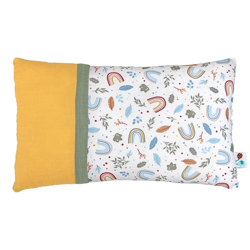 Organic Mini Cushion &#039;Rainbow&#039; Mustard 20x35cm