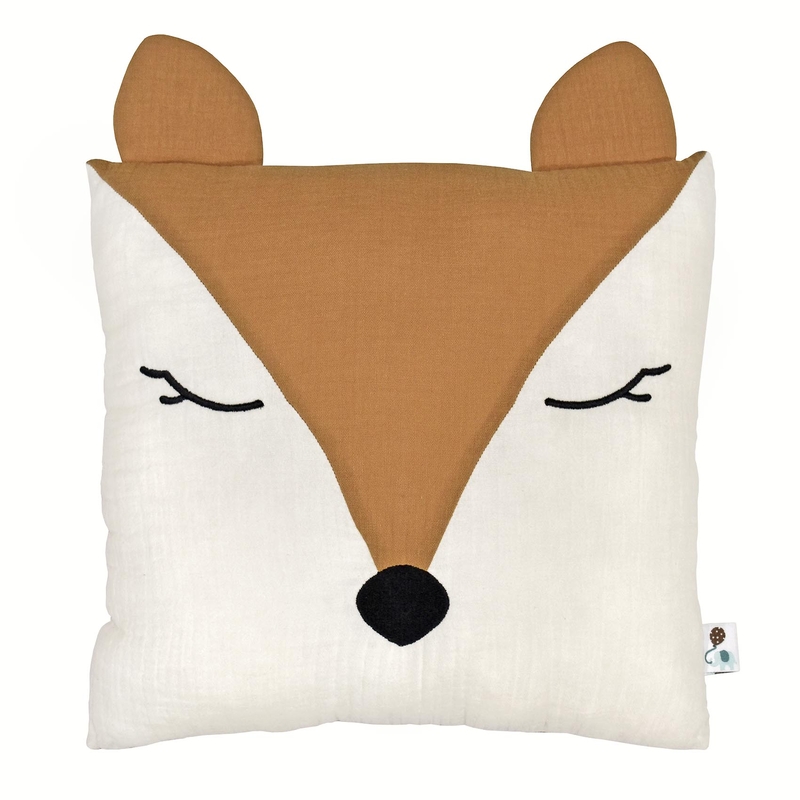 Organic Cushion &#039;Fox&#039; Embroidered Camel 30cm
