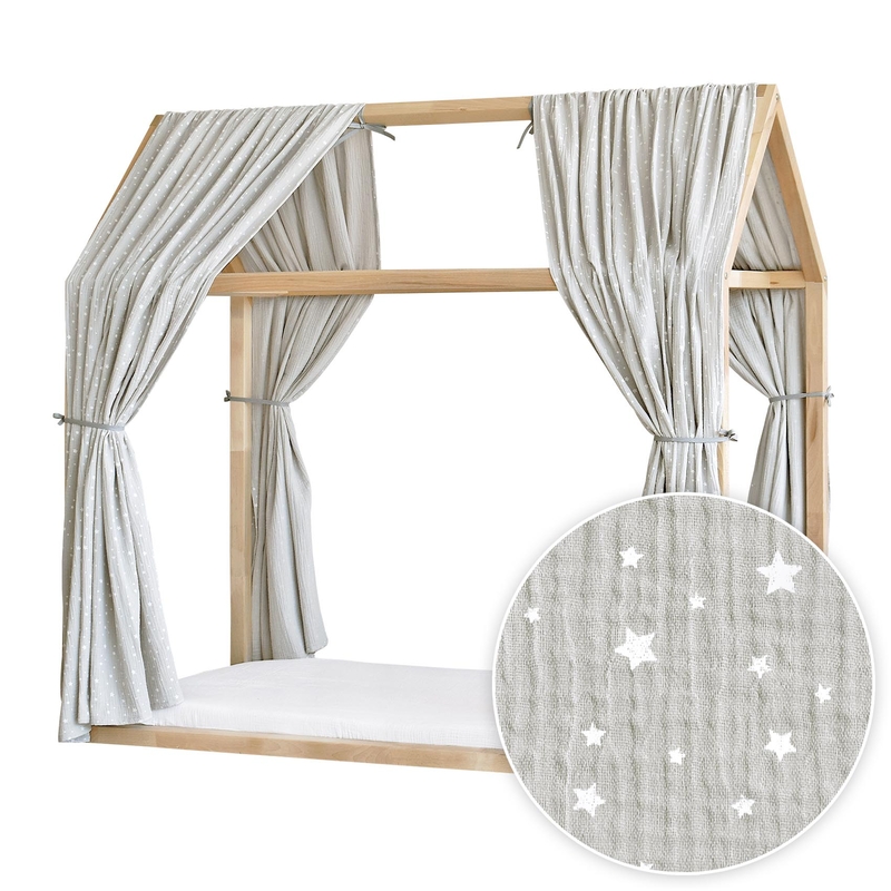 House Bed Canopy Set Of 2 &#039;Stars&#039; Light Grey 315cm