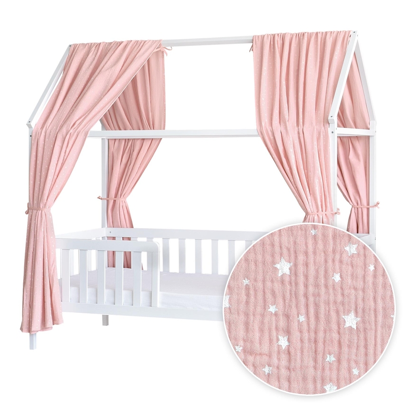 House Bed Canopy Set Of 2 &#039;Stars&#039; Light Rose 350cm