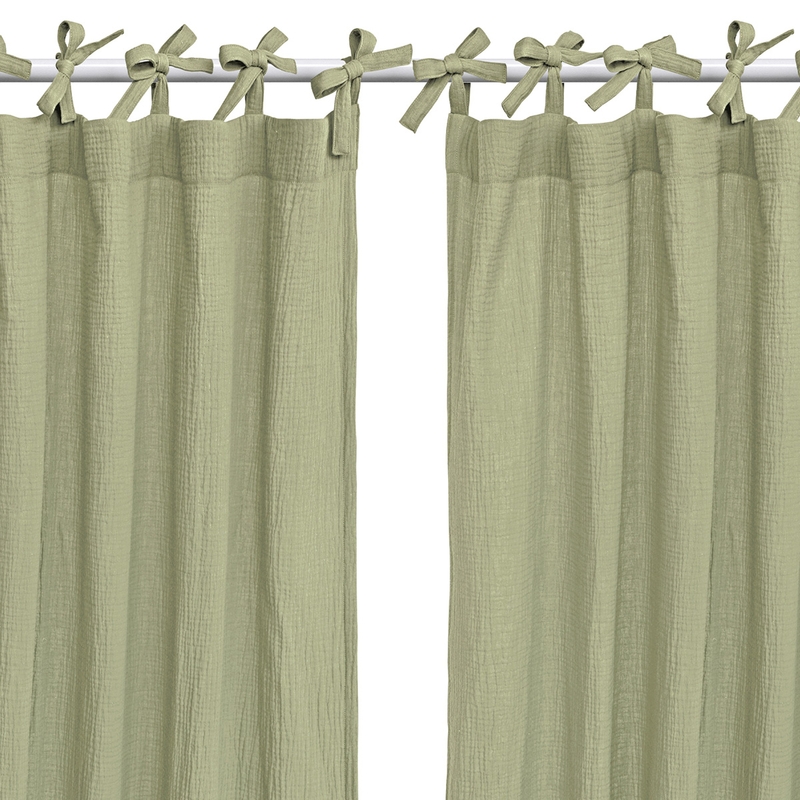 Set Of 2 Curtains Muslin Light Green H 240cm