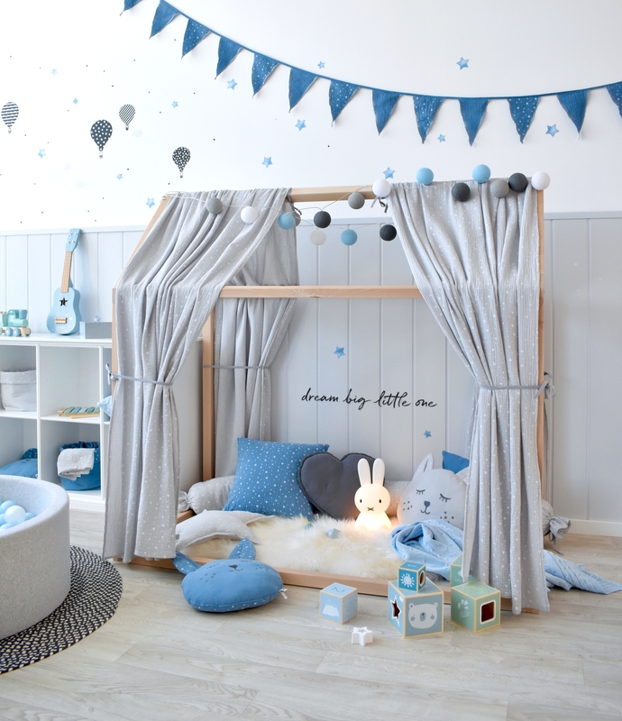 Playroom With Blue &amp; Grey Muslin