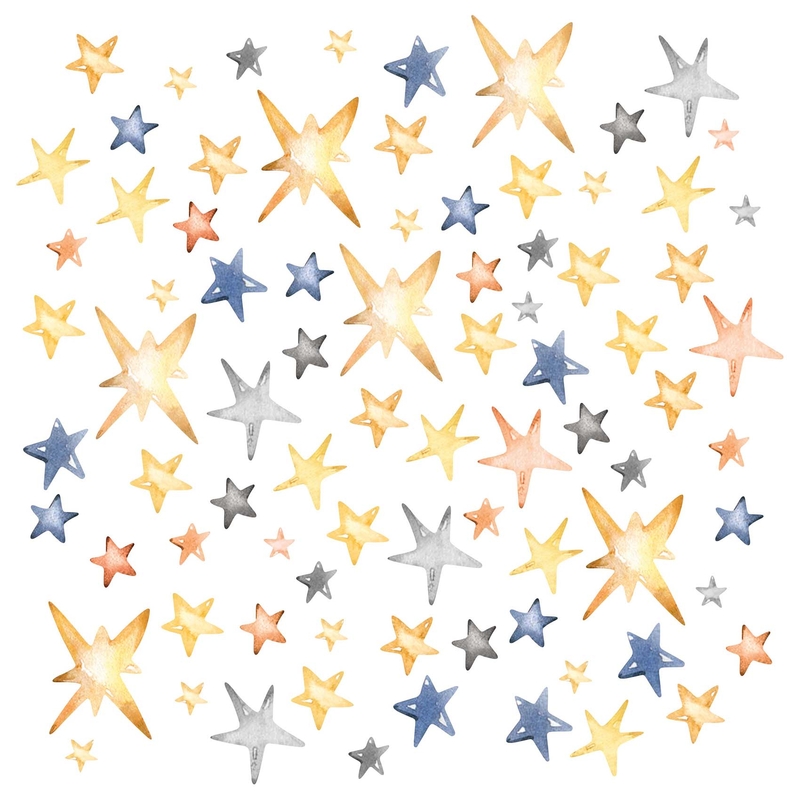 Fabric Wall Stickers &#039;Stars&#039; Watercolor Yellow/Grey