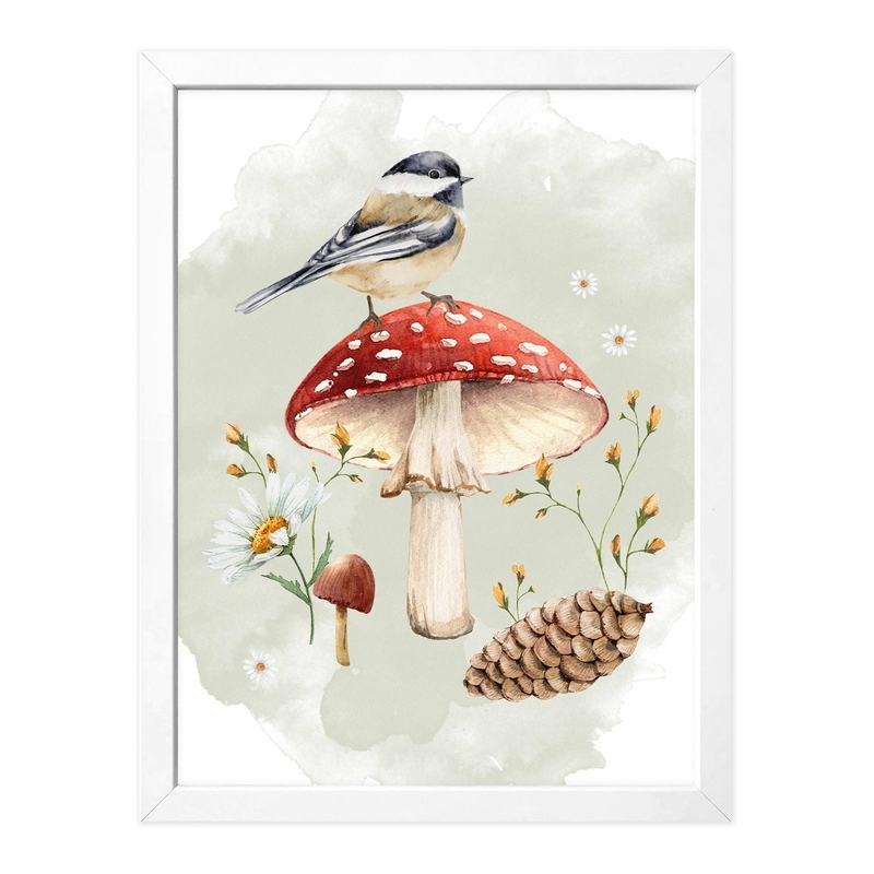 Kids Poster &#039;Bird With Mushroom&#039; 30x40cm