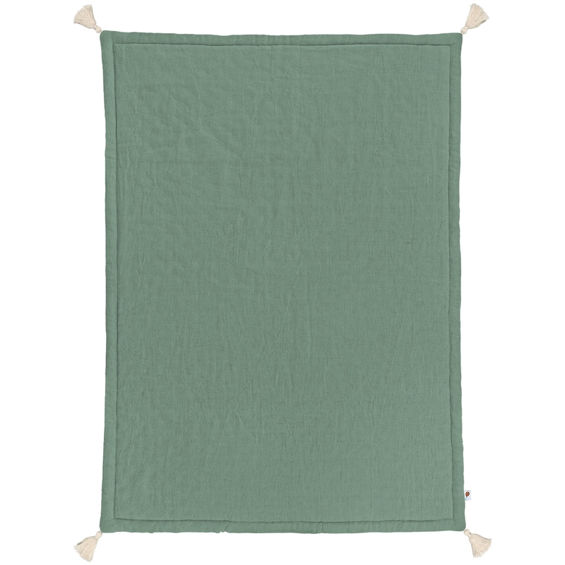 Linen Play Mat With Tassels Khaki 100x140cm Recyceled