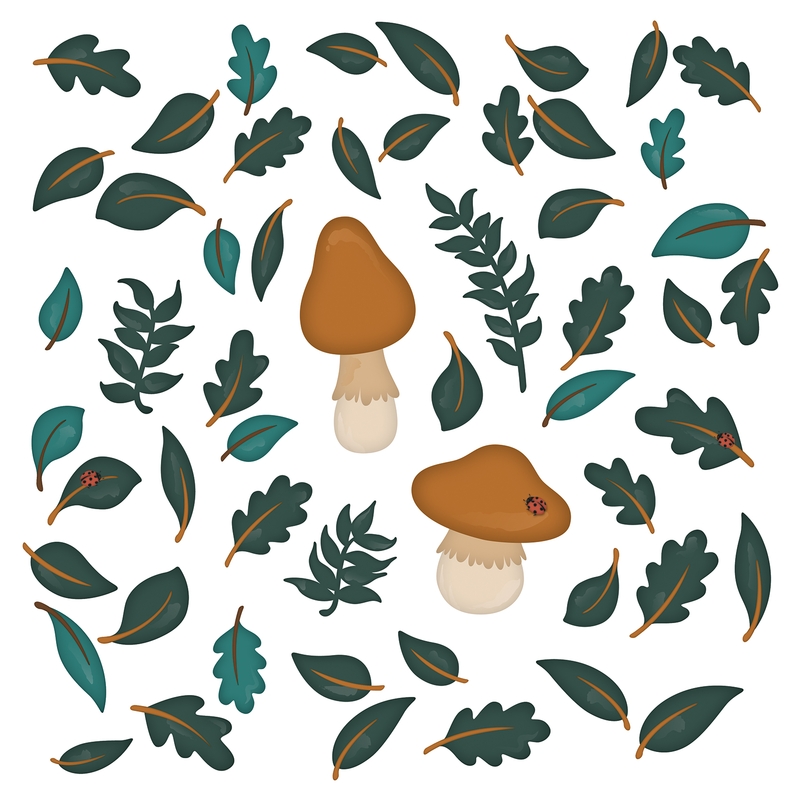 Wall Stickers &#039;Forest&#039; Mushrooms &amp; Leaves Camel/Green