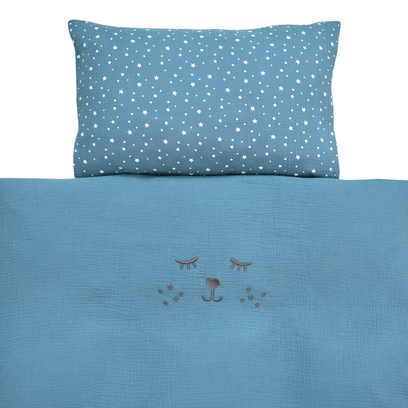 Bedding Muslin Embroidered Dusty Blue 100x135cm
