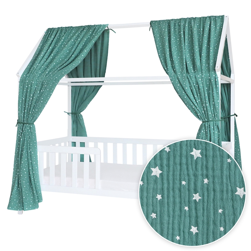 House Bed Canopy Set Of 2 &#039;Stars&#039; Green 350cm
