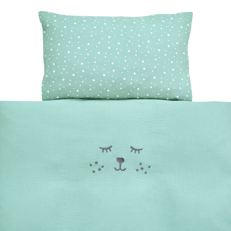 Bedding Muslin Embroidered Mint 100x135cm