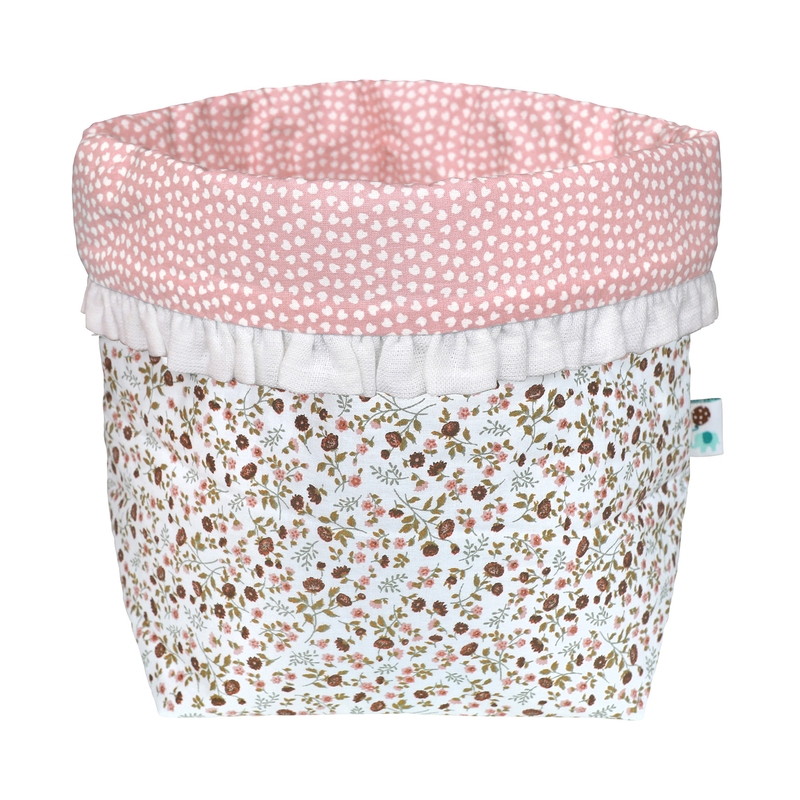 Fabric Basket With Ruffles &#039;Buttercup&#039; Dusty Rose 22cm