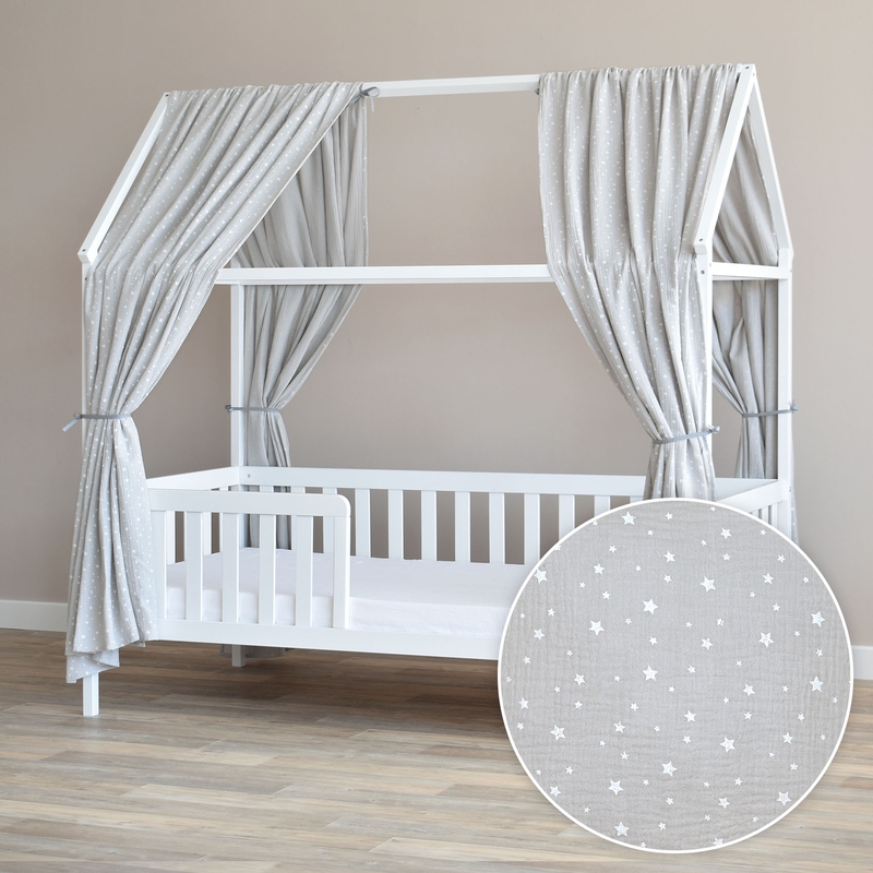 House Bed Canopy Set Of 2 &#039;Stars&#039; Light Grey 350cm