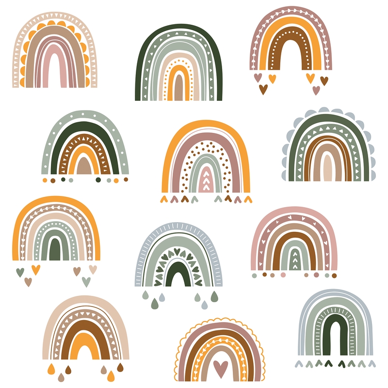 Wall Stickers &#039;Rainbows Boho&#039; Green/Mustard/Brown