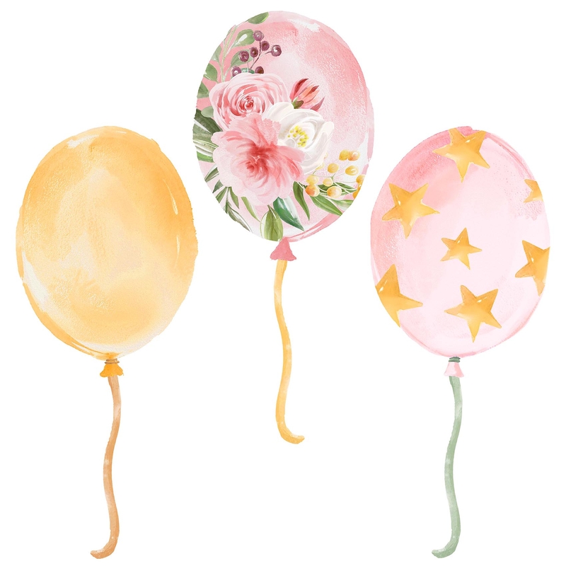Fabric Wall Stickers &#039;Balloons With Flowers&#039; Pink/Mustard