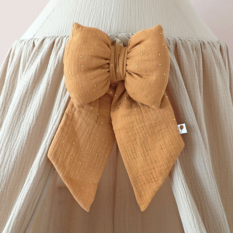 Decorative Bow &#039;Golden Dots&#039; Muslin Camel 30cm