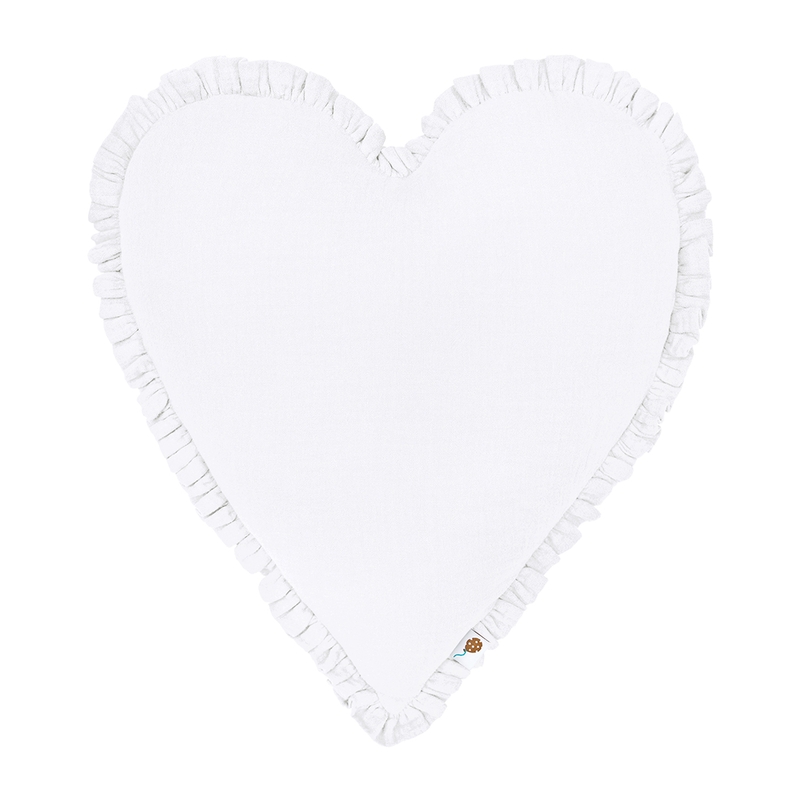Organic Cushion &#039;Heart&#039; With Ruffles White 40cm