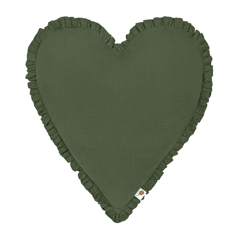 Cushion &#039;Heart&#039; With Ruffles Dark Green 40cm