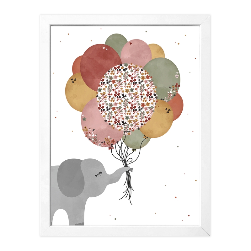 Poster &#039;Elephant &amp; Balloons&#039; Rusty Red 30x40cm
