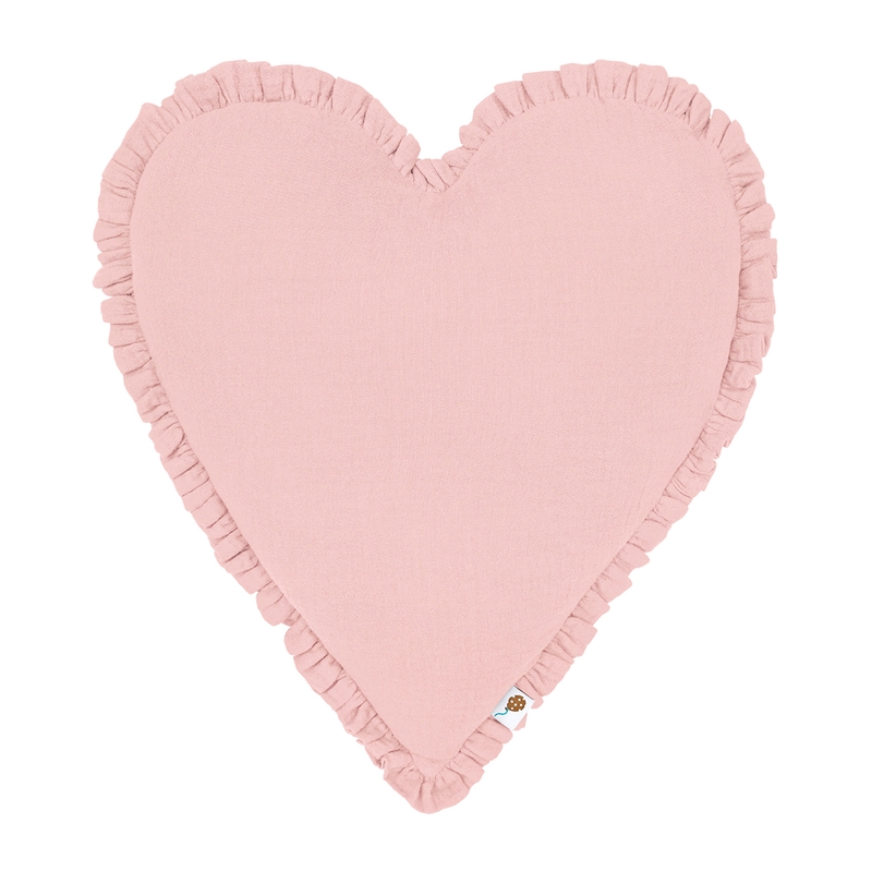 Organic Cushion &#039;Heart&#039; With Ruffles Light Pink 40cm