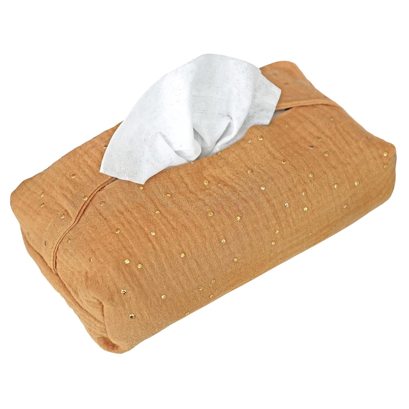 Wet Wipe Cover &#039;Golden Dots&#039; Muslin Camel