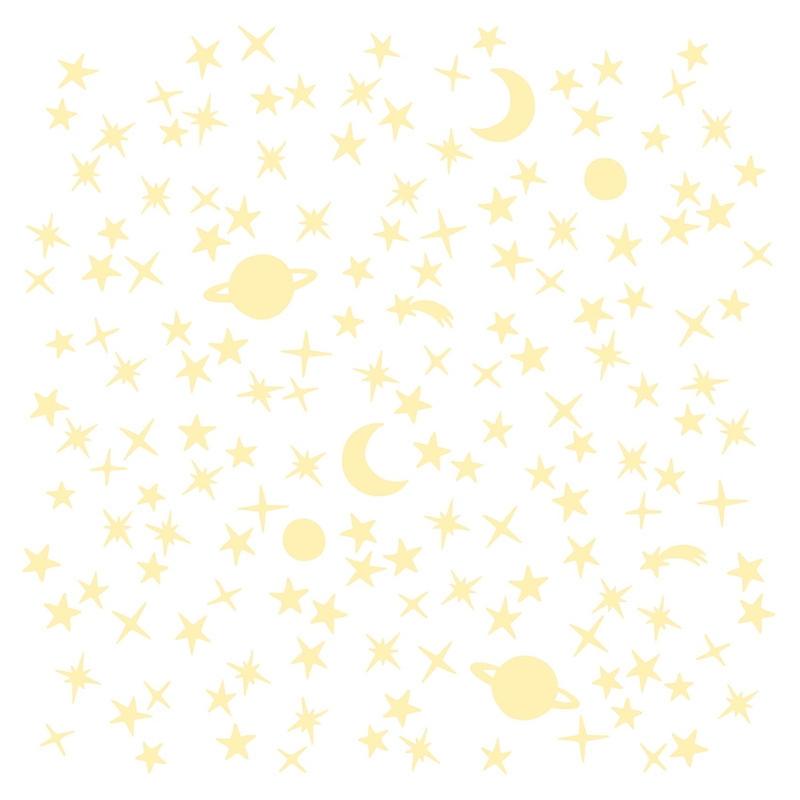 Fluorescent Wall Stickers &#039;Stars &amp; Planets&#039; Yellow