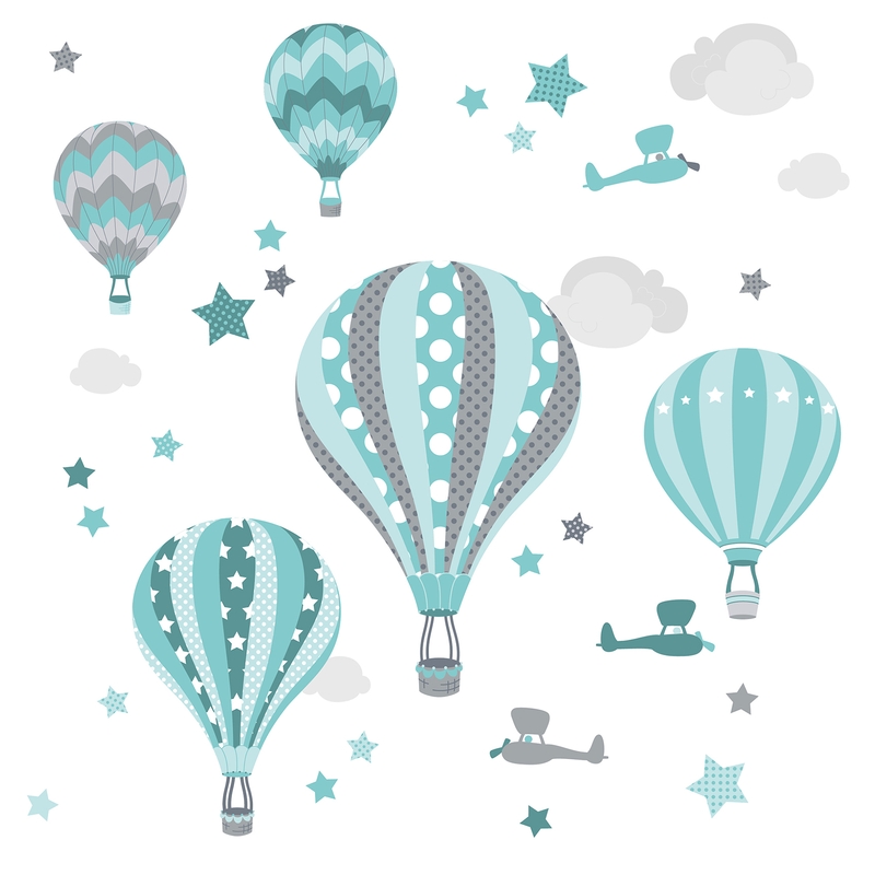 Wall Stickers &#039;Hot Air Balloons&#039; Mint/Grey
