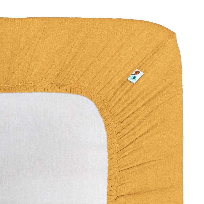 Organic Fitted Sheet Muslin Mustard 90x200cm