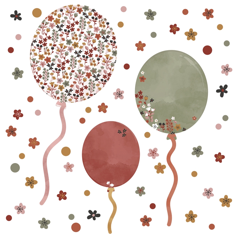 Fabric Wall Stickers &#039;Flowery Balloons&#039; Rusty Red