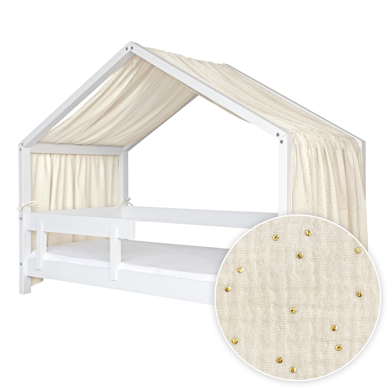 House Bed Canopy &#039;Golden Dots&#039; Muslin Cream