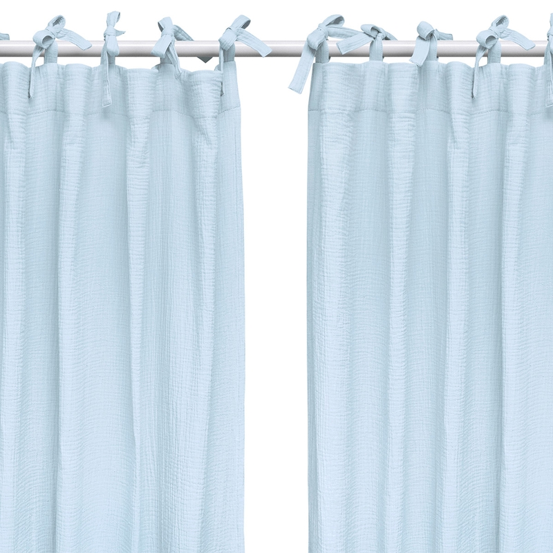 Set Of 2 Curtains Muslin Light Blue H 240cm