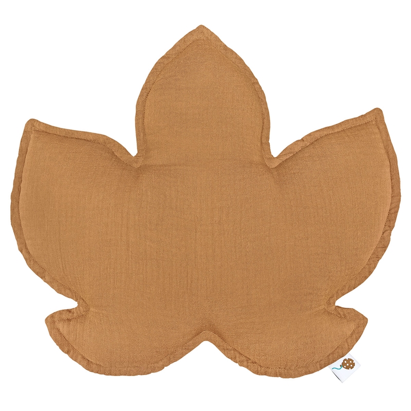 Organic Cushion &#039;Leaf&#039; Muslin Camel 40cm