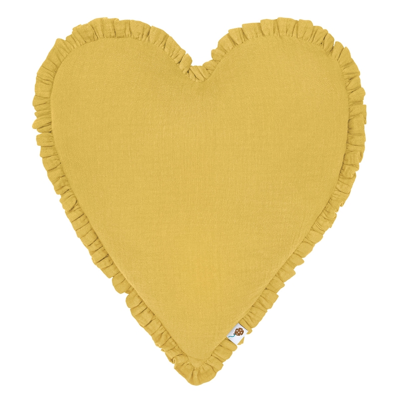 Organic Cushion &#039;Heart&#039; With Ruffles Mustard 40cm