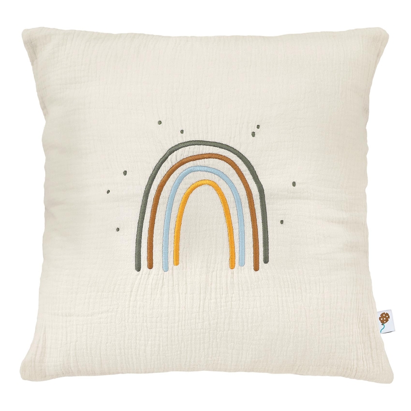 Organic Pillowcase &#039;Rainbow&#039; Embroidered Cream 40x40cm