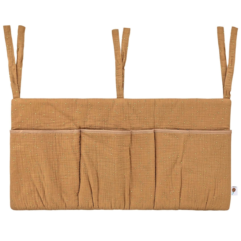 Bed Pocket &#039;Golden Dots&#039; Muslin Camel 60x30cm