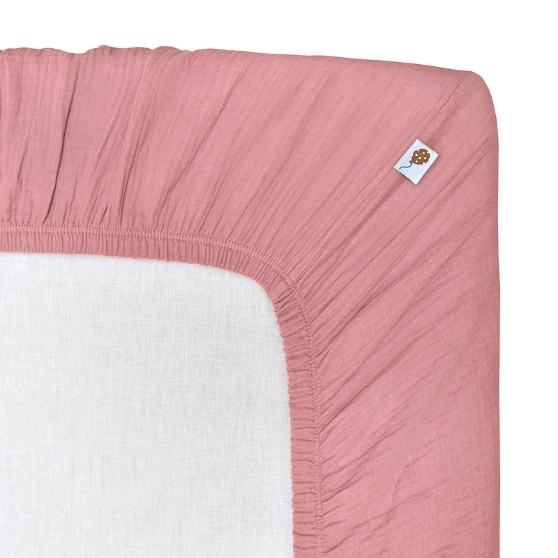 Organic Fitted Sheet Muslin Dusty Rose 70x140cm