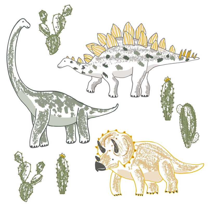 Fabric Wall Stickers &#039;Dino&#039; Green/Mustard