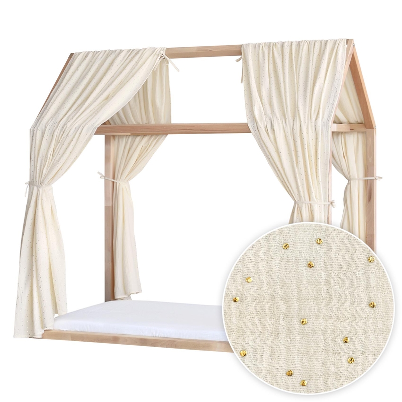 House Bed Canopy Set of 2 &#039;Golden Dots&#039; Cream 315cm