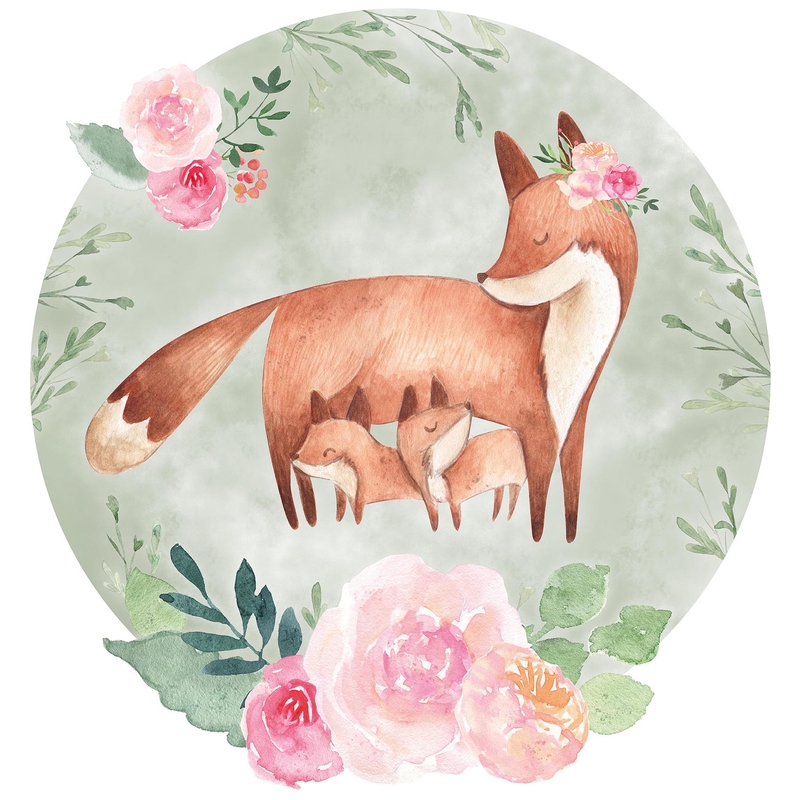 XL Fabric Wall Sticker &#039;Fox Family&#039; Green/Rose 100cm